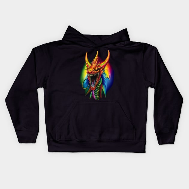 Dragon Head Roaring Through Prismatic Portal Kids Hoodie by ImaginativeInkPOD